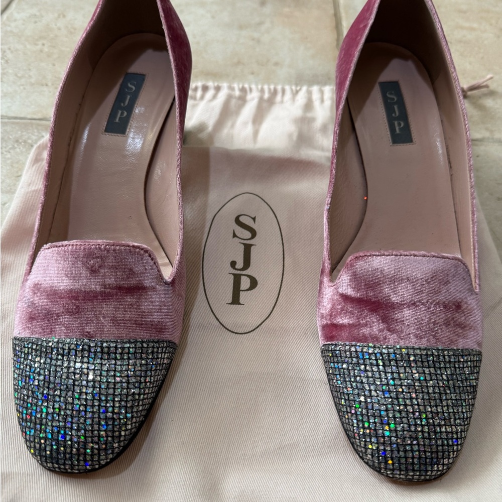 SJP by Sarah Jessica Parker Pink Velvet and Glitter Flats